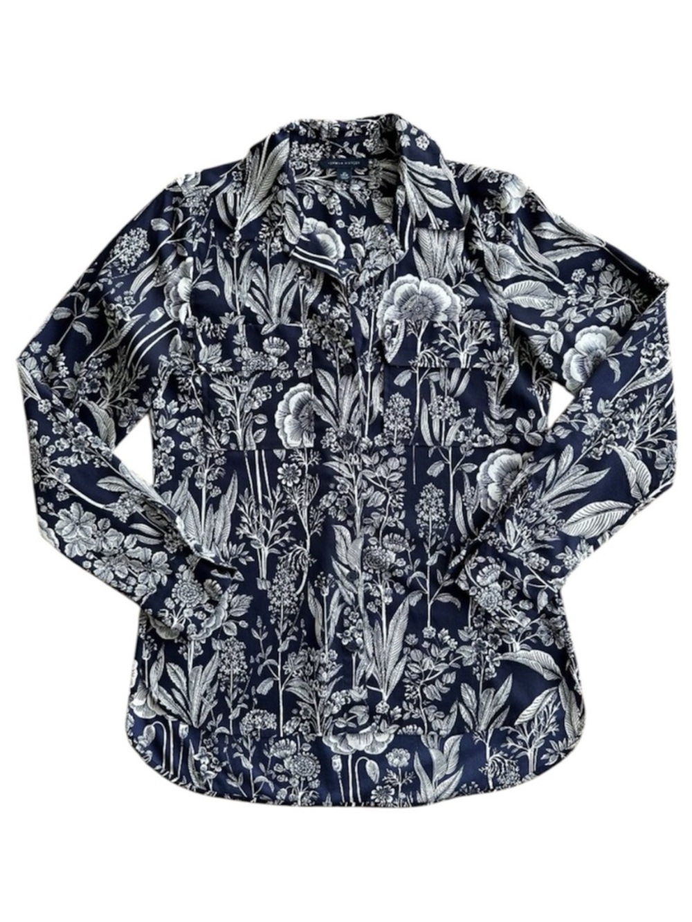 Tommy Hilfiger Navy & White Floral Button-Up Shirt | Size XS
